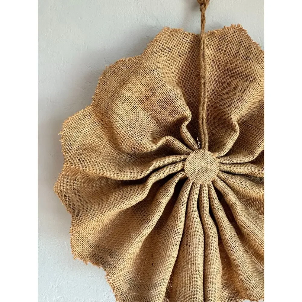 Vintage Burlap Pinwheel Wreath, Handmade Folded Fabric Rosette